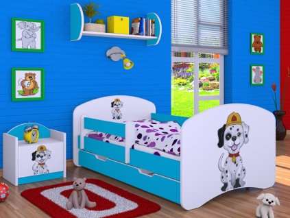 dětská postel s obrázkem a úložným prostorem strážný pes modrá svetpokoju