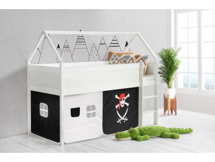 vyvýšená postel domek černobíly pirát bílá