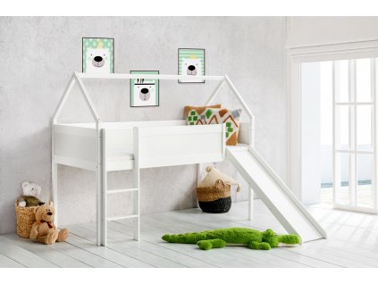 detska-vyvysena-postel-se-skluzavkou-domek-bila