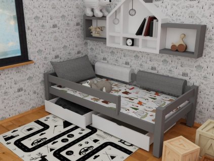 dětská dřevěná postel šedá foto pokoje