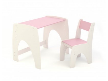 detský stul s nastavitelnou deskou a zidli ruzova