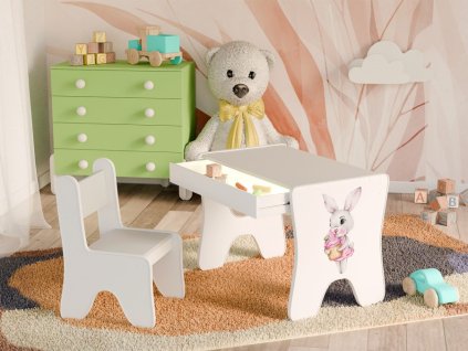 detsky stul s 1 zidli a suplikem kralicek bila