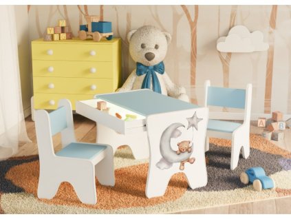 detsky stul s zidlema a suplikem medvidek a mesic modra