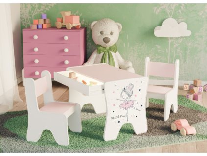 detsky stul s obrazkem baletky 2 zidle ruzova