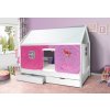 Dětská domečková postel Mike BÍLÁ 200x90 cm + domeček princezna růžová se stříškou