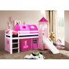 Dětská vyvýšená postel se skluzavkou růžová princezna - bílá