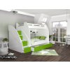 patrová postel s úložným prostorem schůdky Zuzia zelená