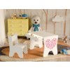 detsky stul s 1 zidli a suplikem srdce bila