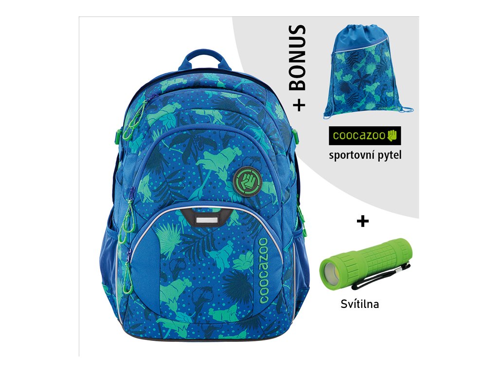 Školní batoh Coocazoo JobJobber2, Tropical Blu  + LED Čelovka 3W + sportovní pytel