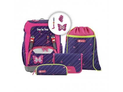 Školní batoh pro prvňáčky – 5dílný set, Step by Step GRADE Třpytivý motýl, AGR, 129673