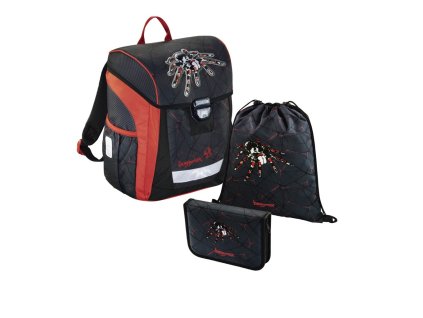 Školní aktovka - 3-dílný set, Baggymax Trikky Pavouk, hmotnost pouze 0,65 kg + LED Čelovka 3W