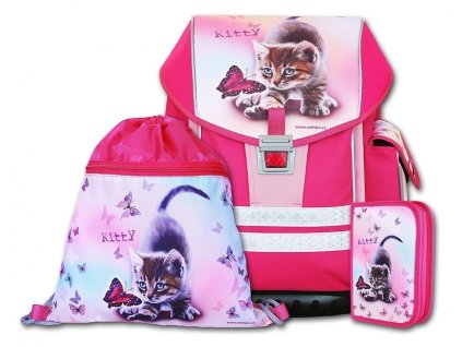 Školní aktovkový set ERGO ONE Kitty 3-dílný + LED Čelovka 3W