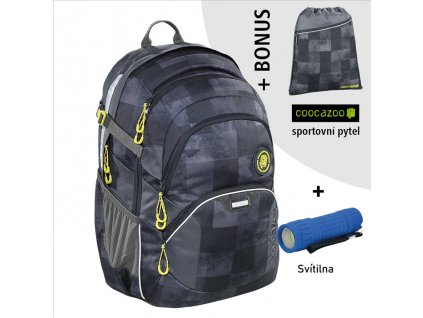 Školní batoh Coocazoo JobJobber2, Mamor Check + LED Čelovka 3W + sportovní pytel