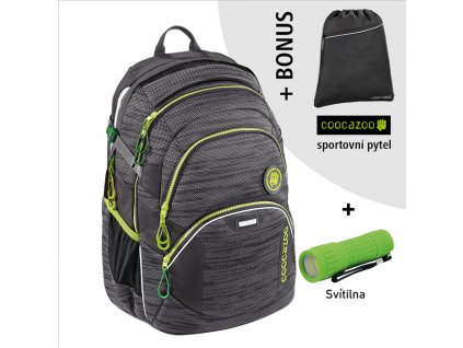Školní batoh Coocazoo JobJobber2, Black Knit + LED Čelovka 3W + sportovní pytel
