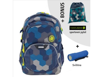 Školní batoh Coocazoo JobJobber2, Blue Geometr + LED svítilna + športový vak