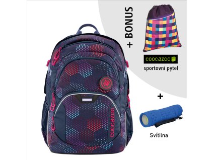 Školní batoh Coocazoo JobJobber2, Purple Illus + LED Čelovka 3W + sportovní pytel
