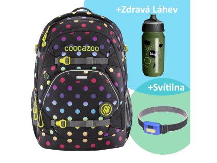 Školní batoh Coocazoo ScaleRale, Magic Polka C, certifikát AGR + LED Čelovka 3W + Sportovní láhev