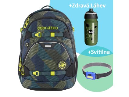 Školní batoh Coocazoo ScaleRale, Polygon Brick, certifikát AGR + LED Čelovka 3W + Sportovní láhev
