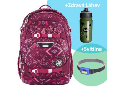 Školní batoh Coocazoo ScaleRale, Tribal Melang, certifikát AGR + LED Čelovka 3W + Sportovní láhev