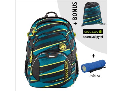 Školní batoh Coocazoo JobJobber2, Wild Stripe + LED Čelovka 3W + sportovní pytel