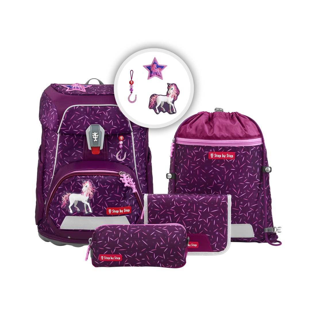 Školní aktovka Step by Step FIT, Pretty Unicorn Nuala - 5 dílný set, AGR certifikát