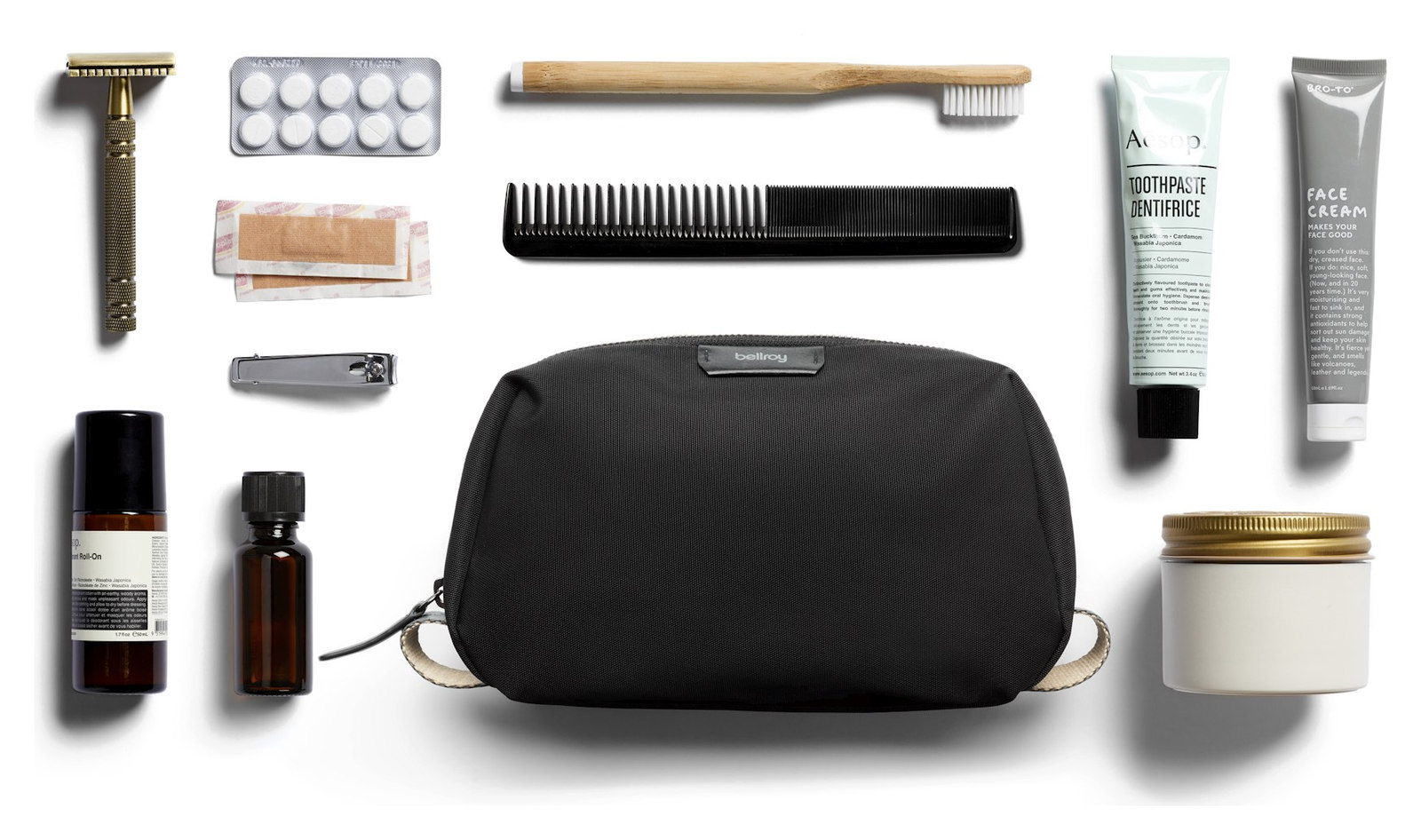 Bellroy Toiletry Kit – přehled rozloženého obsahu