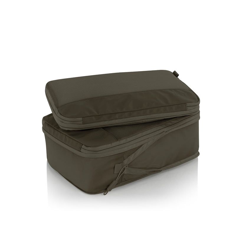Heys Ecotex Compression Packing Cube 4 Pc Set Green Moss – Druhý zip stáhne objem pouzdra