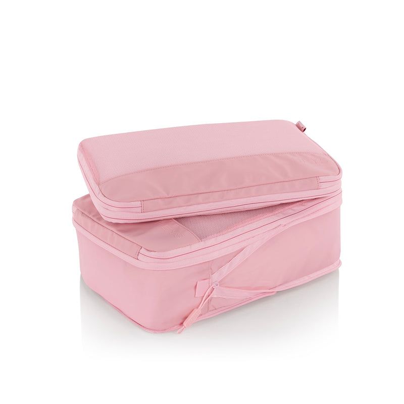Heys Ecotex Compression Packing Cube 4 Pc Set Pink Sand – Druhý zip stáhne objem pouzdra