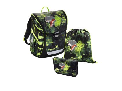 Školní aktovka - 3-dílný set, Baggymax Fabby Dino + LED svítilna