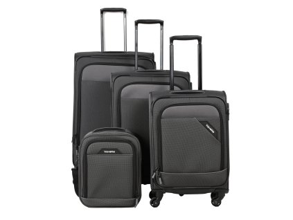 Travelite Derby 4w S,M,L Anthracite – sada 3 kufrů + Board Bag + LED svítilna