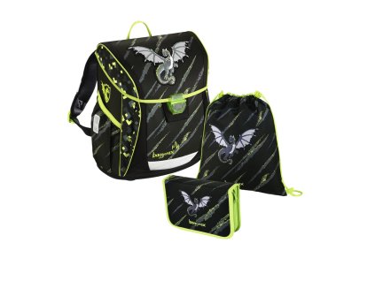 Školní aktovka - 3-dílný set, Baggymax Fabby Drak + LED svítilna