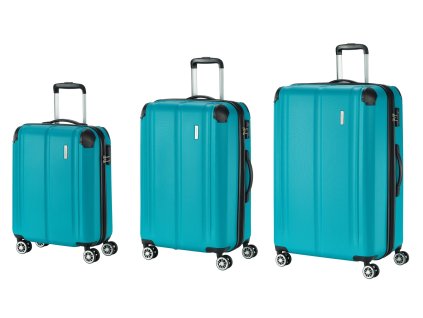 Travelite City 4w S,M,L Petrol – sada 3 kufrů + LED svítilna