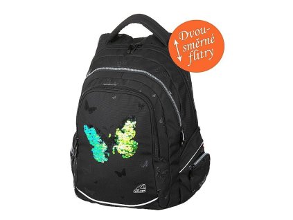 Dámský batoh Studentský FAME Sparkling Butterfly, barva černá ,Objem 31 - 40 litrů