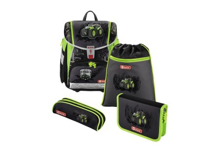Školní aktovka TOUCH2 pro prvňáčky - 4-dílný set, Step by Step Traktor, certifikát AGR + LED svítilna