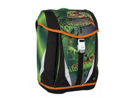 Bagmaster POLO 6 B GREEN/ORANGE Klučičí školní aktovka s dinosaurem + LED svítilna