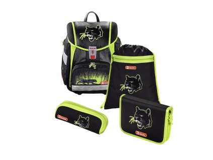 Školní aktovka TOUCH2 pro prvňáčky - 4-dílný set, Step by Step Černý panter, certifikát AGR + 5 % sleva po registraci + LED svítilna