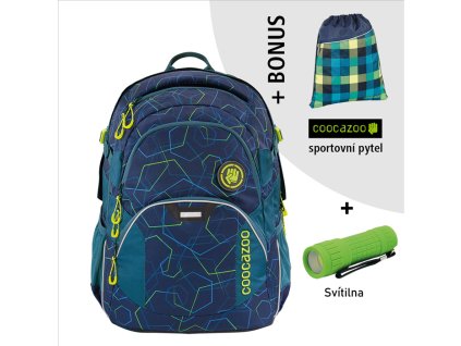 Školní batoh coocazoo JobJobber2, Laserbeam Blue + LED svítilna + sportovní pytel