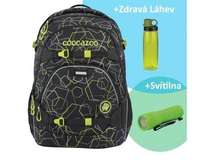 Školní batoh coocazoo ScaleRale, Laserbeam Black, certifikát AGR + LED svítilna + Sportovní láhev