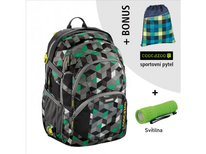 Školní batoh Coocazoo JobJobber2, Crazy Cubes + LED svítilna + sportovní pytel