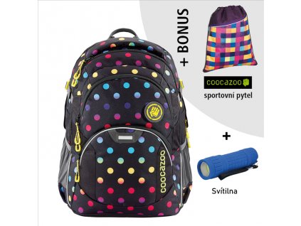 Školní batoh Coocazoo JobJobber2, Magic Polka Colorful + LED svítilna + sportovní pytel