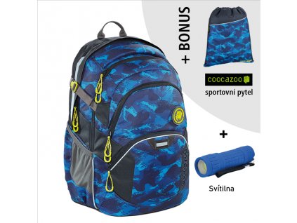 Školní batoh Coocazoo JobJobber2, Brush Camou + LED svítilna + sportovní pytel