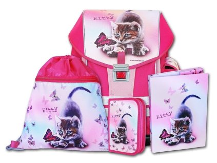 Školní aktovkový set ERGO ONE Kitty 4-dílný + LED svítilna