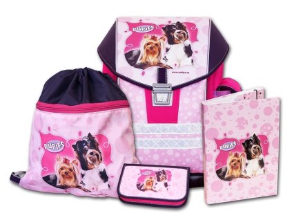 Školní aktovkový set ERGO ONE Pupies 4-dílný + LED svítilna