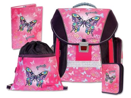 Školní batohový set Butterfly 4-dílný + LED svítilna