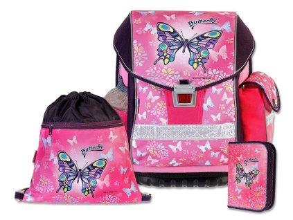 Školní batohový set ERGO TWO Butterfly 3-dílný + LED svítilna