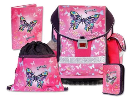 Školní batohový set ERGO TWO Butterfly 4-dílný + LED svítilna