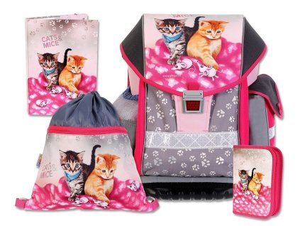 Školní batohový set ERGO TWO Cats & Mice 4-dílný + LED svítilna