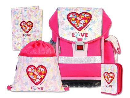 Školní batohový set ERGO TWO Love 4-dílný + LED svítilna