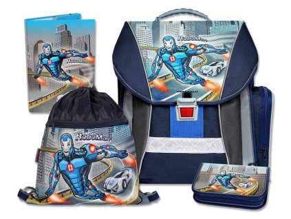Školní batohový set Roboman 4-dílný + LED svítilna