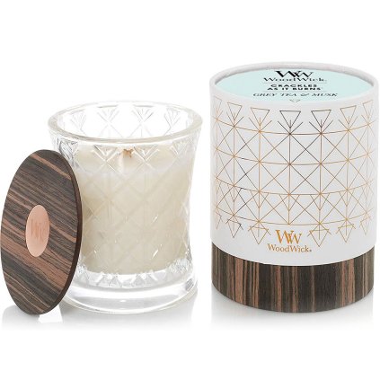 woodwick aura svicka grey tea musk detail
